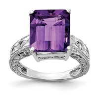 14K White Gold 12x10mm Emerald-cut Amethyst and 1 15 Carat AA Diamond Ring view 1