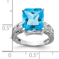 14K White Gold 12x 10mm Emerald-cut Blue Topaz and 0.07 Carat Aaa Diamond Ring view 2
