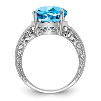 14K White Gold 12x 10mm Oval Blue Topaz and 0.05 Carat AA Diamond Ring view 2