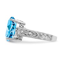 14K White Gold 12x 10mm Oval Blue Topaz and 0.05 Carat AA Diamond Ring view 4