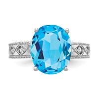 14K White Gold 12x 10mm Oval Blue Topaz and 0.05 Carat AA Diamond Ring view 5