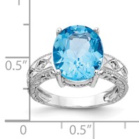 14K White Gold 12x 10mm Oval Blue Topaz and 0.05 Carat AA Diamond Ring view 3