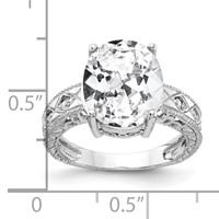 14K White Gold 12x 10mm Oval Cubic Zirconia and 0.05 Carat AA Diamond Ring view 2