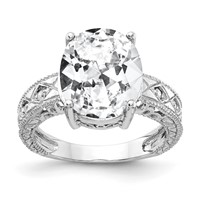 14K White Gold 12x 10mm Oval Cubic Zirconia and 0.05 Carat AA Diamond Ring view 1