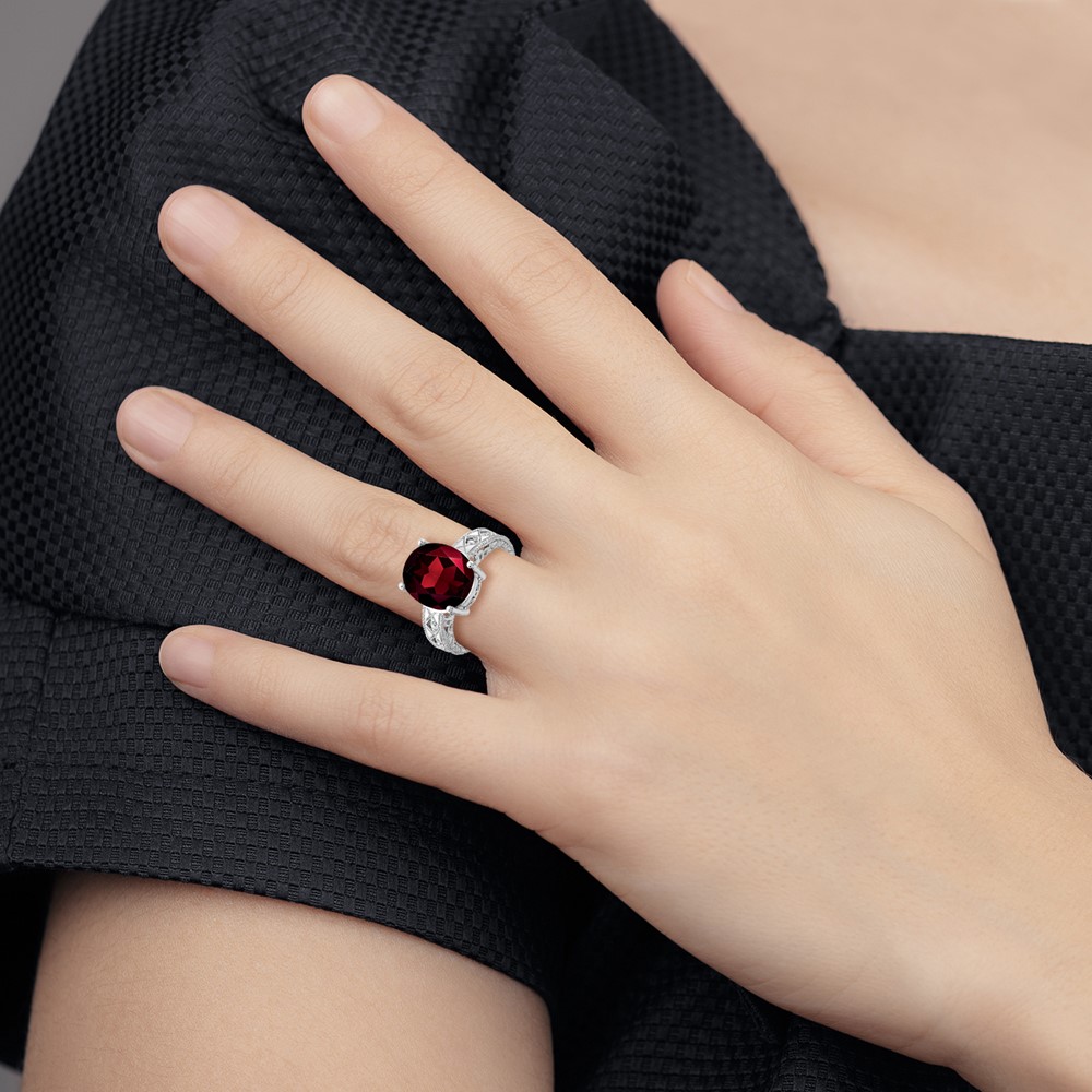 14k White Gold 12x10mm Oval Garnet AA Diamond ring (Y2271GA/AA)