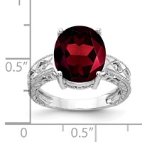14K White Gold 12x 10mm Oval Garnet and 0.05 Carat AA Diamond Ring view 2