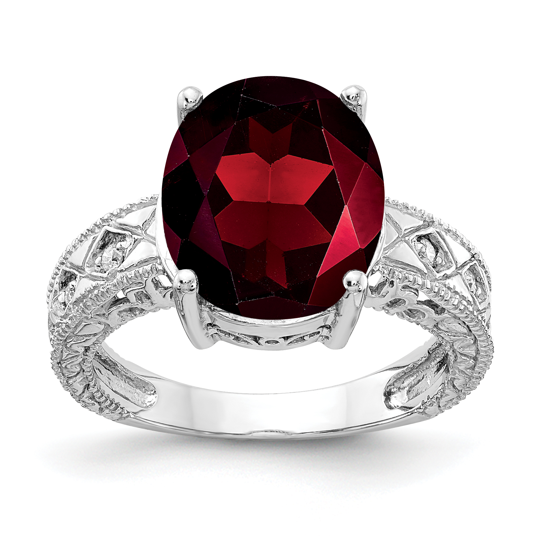 14k White Gold 12x10mm Oval Garnet AA Diamond ring (Y2271GA/AA)