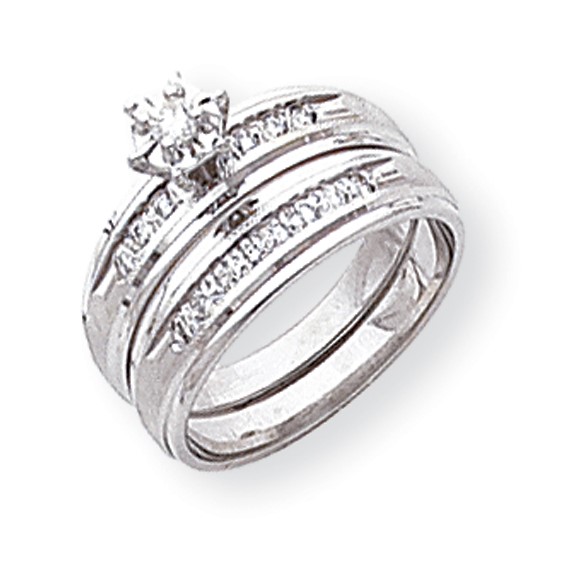 14k White Gold AA Quality Trio Engagement Ring