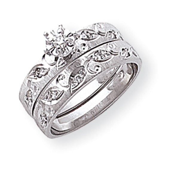 14k White Gold AA Quality Trio Engagement Ring
