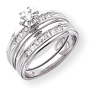 14k White Gold AA Quality Trio Engagement Ring