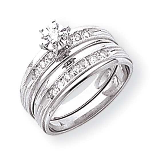 14k White Gold AA Quality Trio Engagement Ring