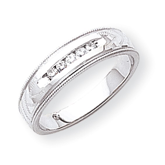 14k White Gold AA Quality Trio Mens Wedding Band