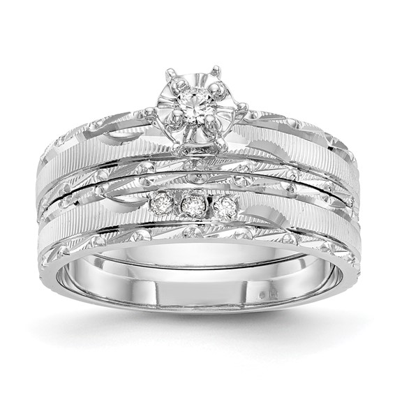 14k White Gold AA Quality 1/20 carat Diamond Trio Complete Engagement Ring