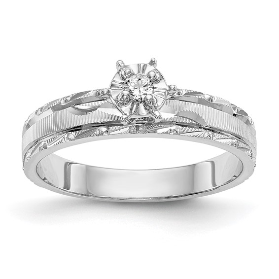 14k White Gold AA Quality 1/20 carat Diamond Trio Complete Engagement Ring