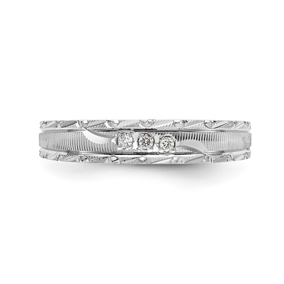 14k White Gold AA Quality .03 carat Diamond Trio Ladies Complete Wedding Band