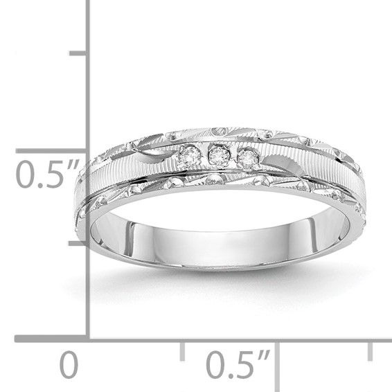 14k White Gold AA Quality .03 carat Diamond Trio Ladies Complete Wedding Band