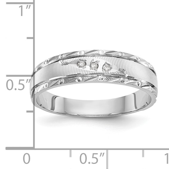 14k White Gold AA Quality .03 carat Diamond Trio Mens Complete Wedding Band