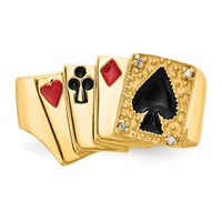 IB Goodman 14K Yellow Gold Red and Black Enameled Ring with AA Diamond Mens Poker view 4