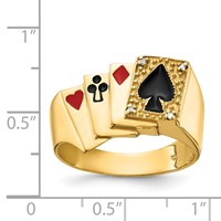 IB Goodman 14K Yellow Gold Red and Black Enameled Ring with AA Diamond Mens Poker view 5
