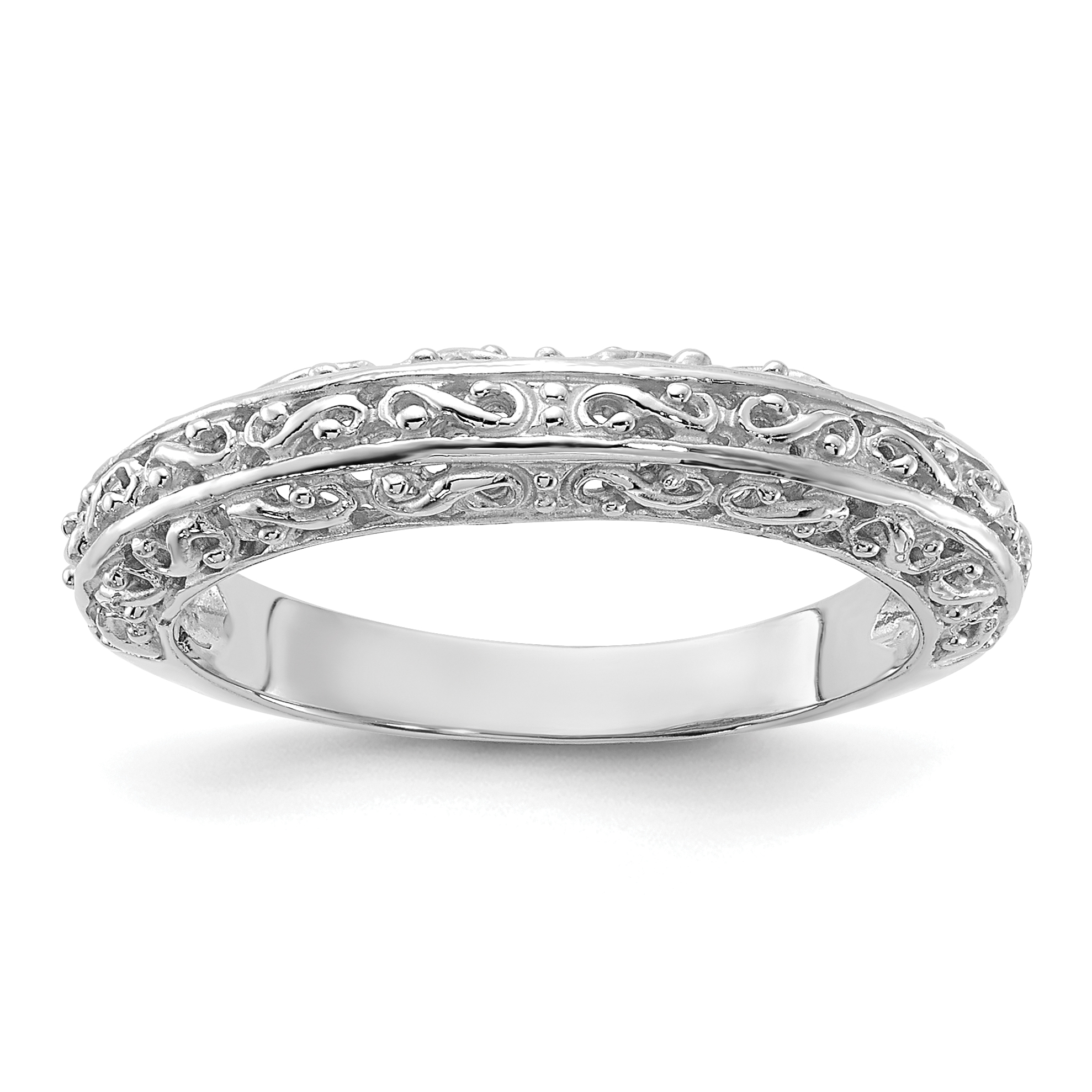 14k White Gold 3mm Filigree Wedding Band (Y3669)