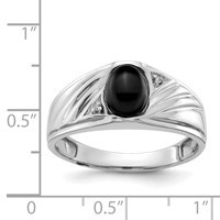 IB Goodman 14K White Gold 8x 6 Oval Onyx Cabochon and a Diamond Mens Ring view 2