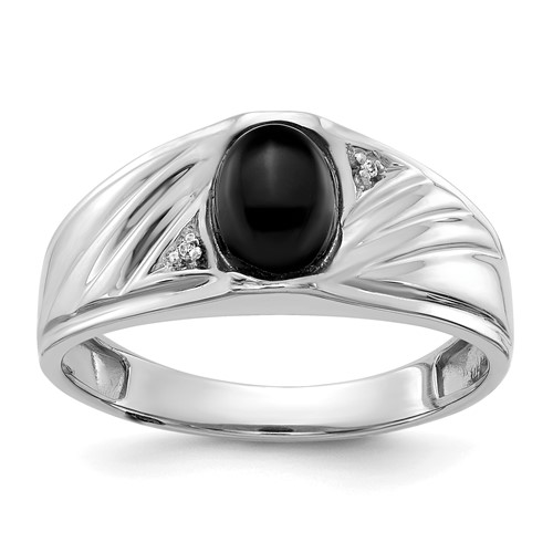 IB Goodman 14K White Gold 8x 6 Oval Onyx Cabochon and a Diamond Mens Ring