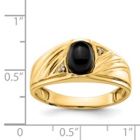 IB Goodman 14K Yellow Gold 8x 6 Oval Onyx Cabochon and a Diamond Mens Ring view 3