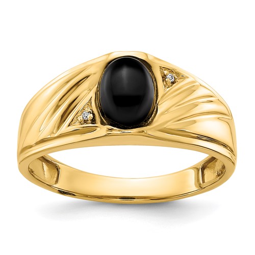 IB Goodman 14K Yellow Gold 8x 6 Oval Onyx Cabochon and a Diamond Mens Ring