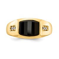 IB Goodman 14K Yellow Gold 10x 8mm Barrel Onyx and AA Diamond Mens Ring view 4