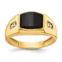 IB Goodman 14K Yellow Gold 10x 8mm Barrel Onyx and AA Diamond Mens Ring view 1