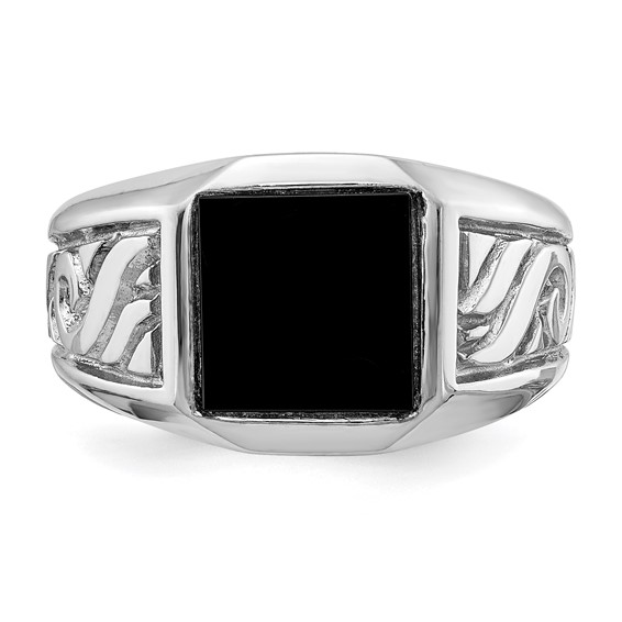 IB Goodman 14k White Gold 9.25mm Square Onyx Mens Ring
