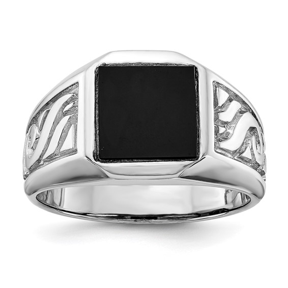 IB Goodman 14k White Gold 9.25mm Square Onyx Mens Ring
