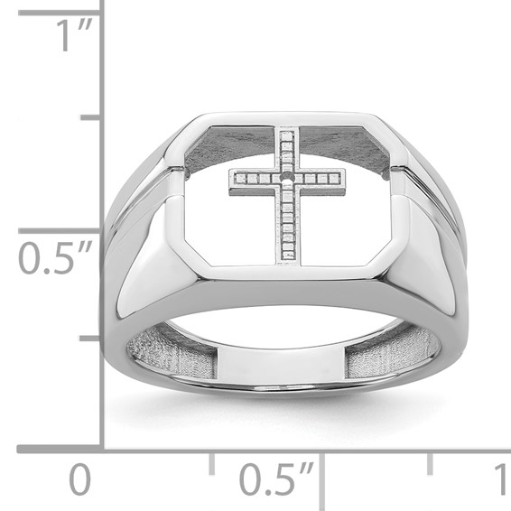 IB Goodman 14k White Gold Holds Octagon Onyx and 1-1.0mm Diamond Mens Cross Ring Mounting