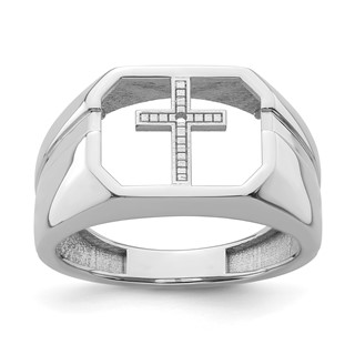 IB Goodman 14k White Gold Holds Octagon Onyx and 1-1.0mm Diamond Mens Cross Ring Mounting