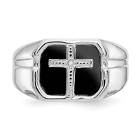 IB Goodman 14K White Gold Octagon Onyx and Aaa Diamond Mens Cross Ring view 4