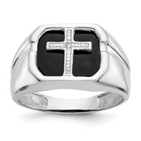 IB Goodman 14K White Gold Octagon Onyx and Aaa Diamond Mens Cross Ring view 1