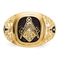 IB Goodman 14K Yellow Gold Polished and Antiqued Nugget Texture Aaa Quality Diamond Masonic Ring view 4