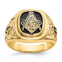 IB Goodman 14K Yellow Gold Polished and Antiqued Nugget Texture Aaa Quality Diamond Masonic Ring view 1