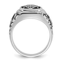 IB Goodman 14K White Gold Mens Polished Antiqued Nugget Texture Ring with Black Enamel and AA Quality Diamonds Masonic view 2