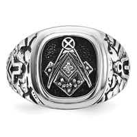 IB Goodman 14K White Gold Mens Polished Antiqued Nugget Texture Ring with Black Enamel and AA Quality Diamonds Masonic view 4