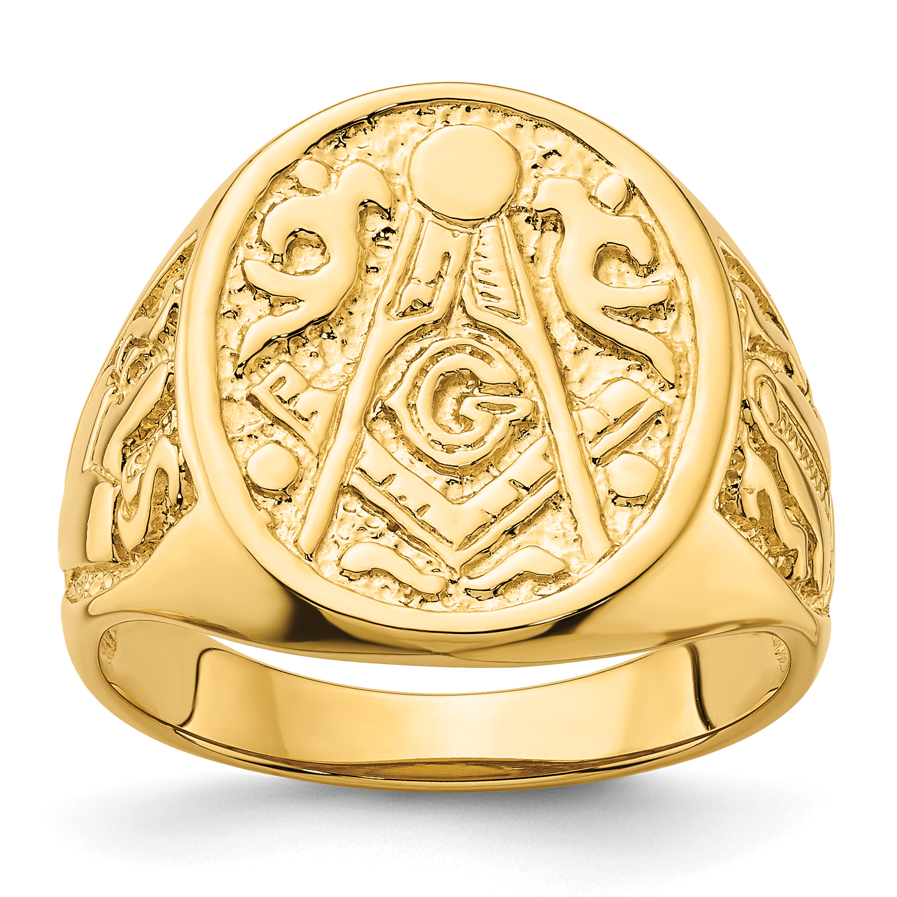 14k Men's Polished and Grooved (Not Enameled) Masonic Ring (Y4041)