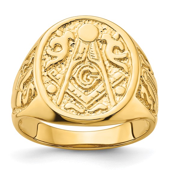 IB Goodman 14k Mens Polished and Grooved (No Enamel) Masonic Ring