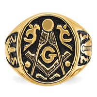 IB Goodman 14K Yellow Gold Mens Polished and Grooved Ring with Black Enamel Masonic view 4