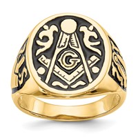 IB Goodman 14K Yellow Gold Mens Polished and Grooved Ring with Black Enamel Masonic view 1