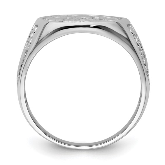 IB Goodman 14k White Gold Mens Polished and Grooved (No Enamel) Masonic Ring