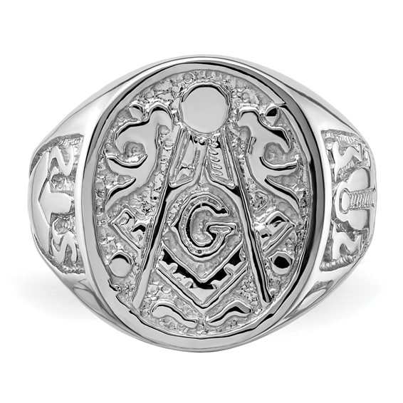 IB Goodman 14k White Gold Mens Polished and Grooved (No Enamel) Masonic Ring