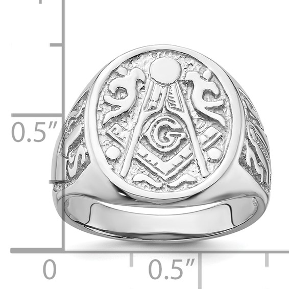IB Goodman 14k White Gold Mens Polished and Grooved (No Enamel) Masonic Ring