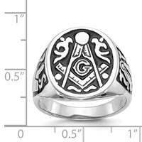 IB Goodman 14K White Gold Mens Polished and Grooved Ring with Black Enamel Masonic view 3