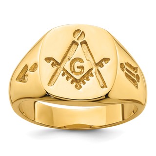 IB Goodman 14k Mens Polished and Grooved (No Enamel) Masonic Ring