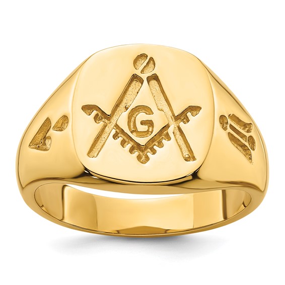 IB Goodman 14k Mens Polished and Grooved (No Enamel) Masonic Ring